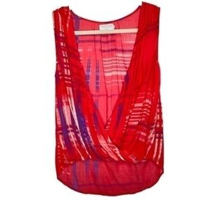 Velvet Plaid Open Front Drape Tank Top Pink Size Small